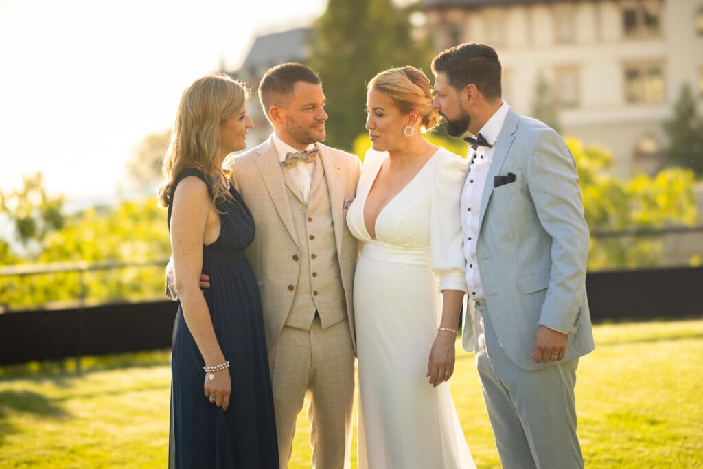Wedding at Grand Hotel Dolder, Zürich. Sunset photoshoot. Group photo