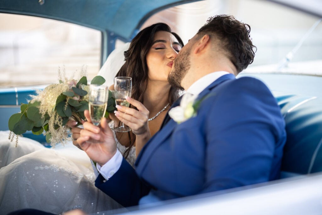 Villa Wenkenhof, Basel. Ceremony in Arlesheim church. Oldtimer with bride and groom