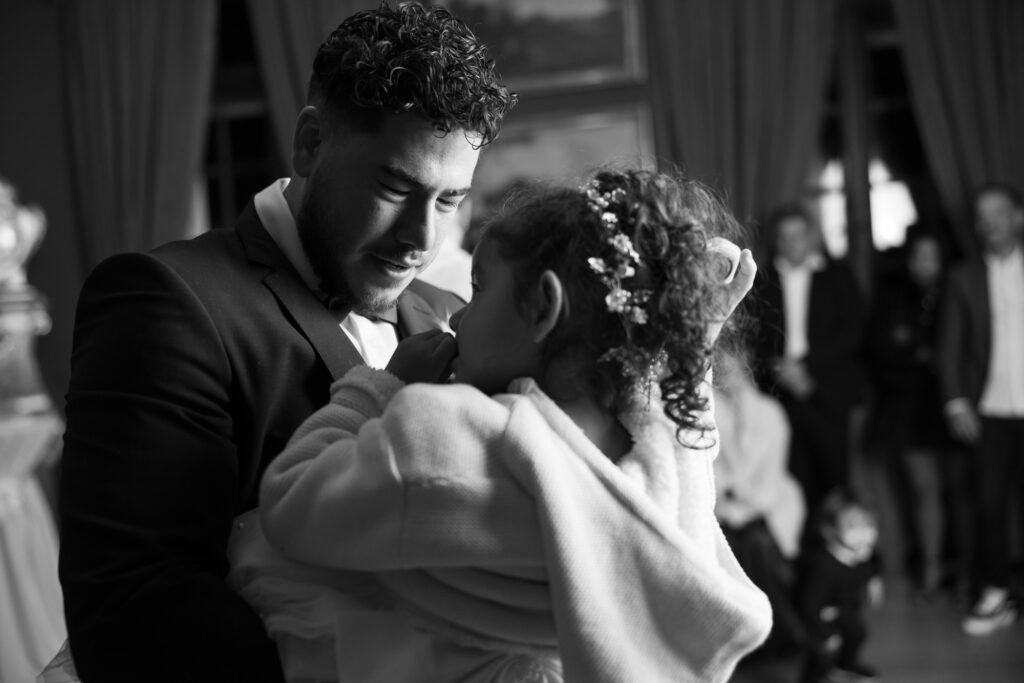 Bride dancing and celebrating during the wedding party at Villa Wenkenhof in Basel.