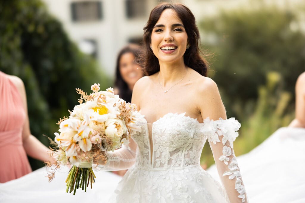 Bridemaids with the bride after the ceremony during their wedding at Schloss Hünigen in Bern