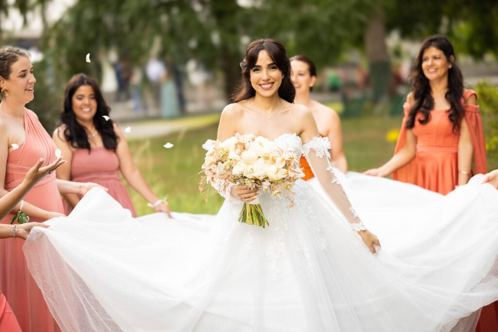 Bridemaids with the bride after the ceremony during their wedding at Schloss Hünigen in Bern