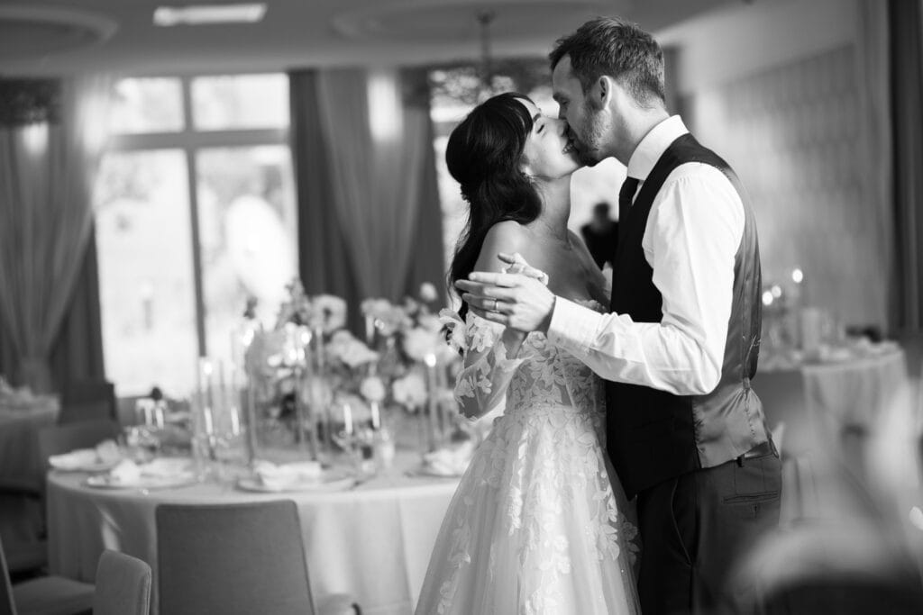 Couple session with the bride and groom in the gardens during their wedding at Schloss Hünigen in Bern