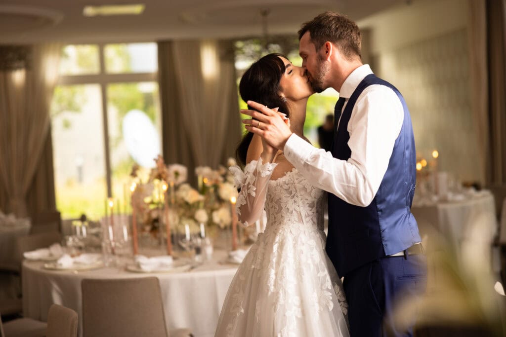 Couple session with the bride and groom in the gardens during their wedding at Schloss Hünigen in Bern