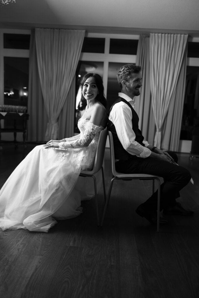 Games with bride and groom during the wedding reception at Schloss Hünigen in Bern