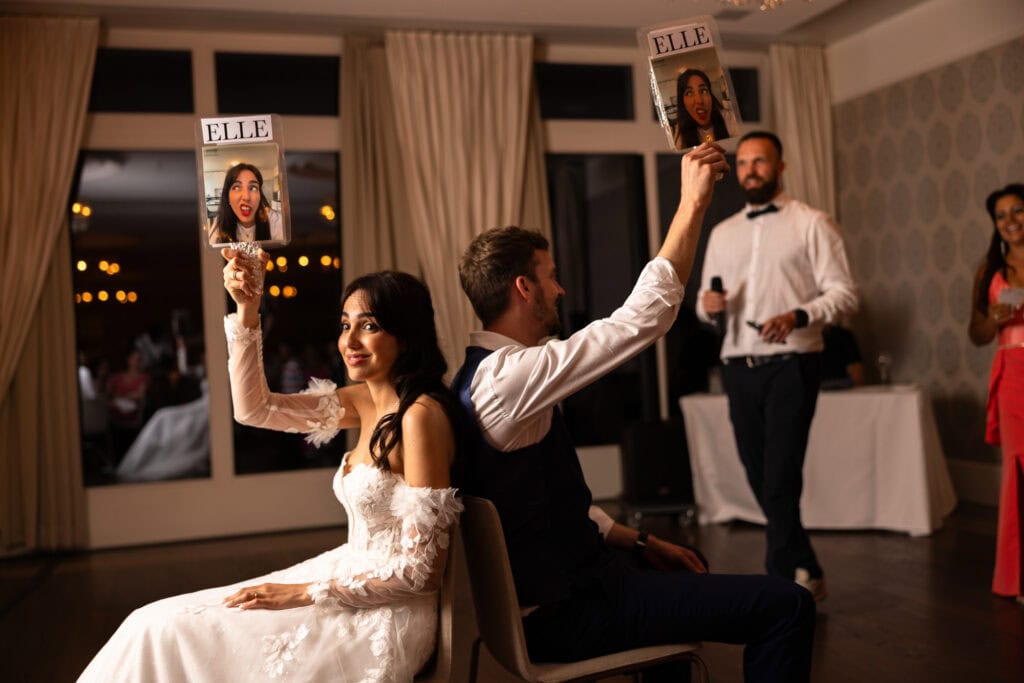 Games with bride and groom during the wedding reception at Schloss Hünigen in Bern