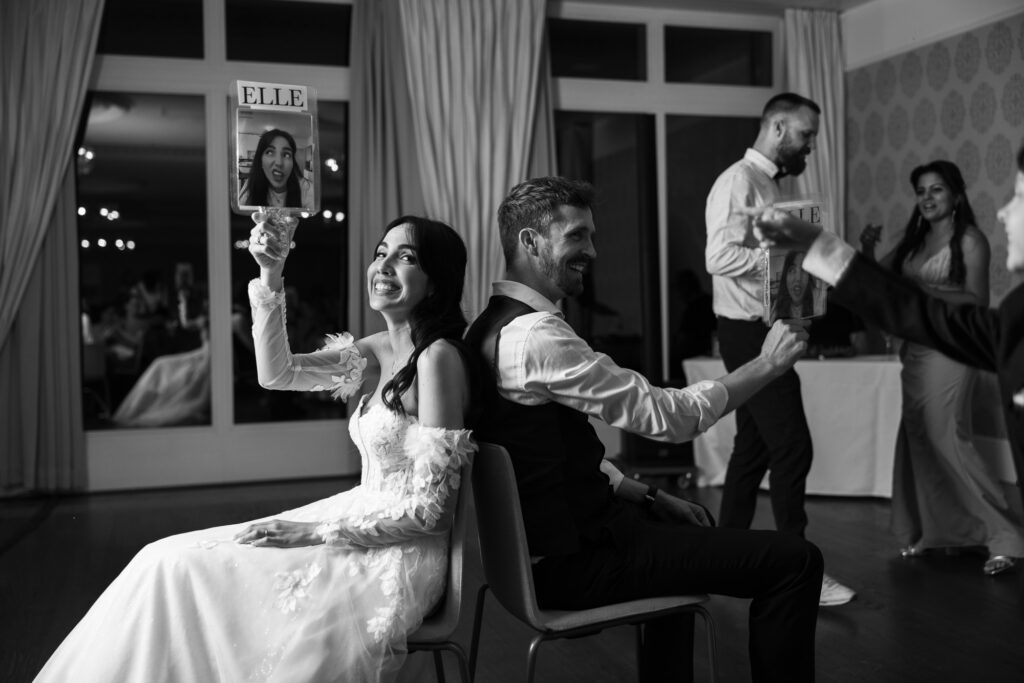 Games with bride and groom during the wedding reception at Schloss Hünigen in Bern