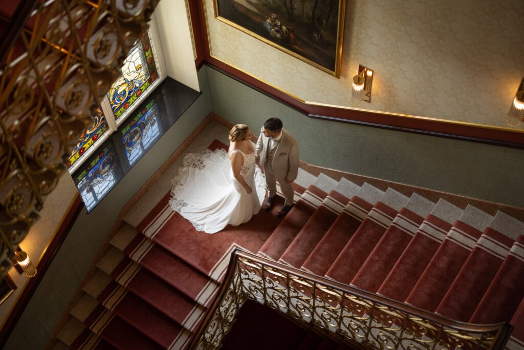 Wedding at Grand Hotel Dolder, Zürich. Couple session at the stairs