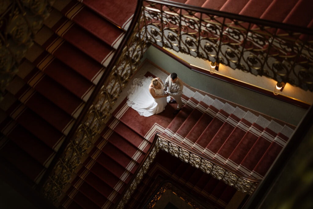 Wedding at Grand Hotel Dolder, Zürich. Couple session at the stairs